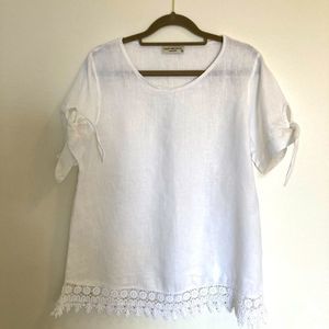 𝅺LINEN top, lace detailing, coastal Cowgirl made in Italy